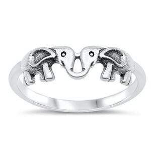Sterling Silver Ring – Linked Elephants (Size 8)
